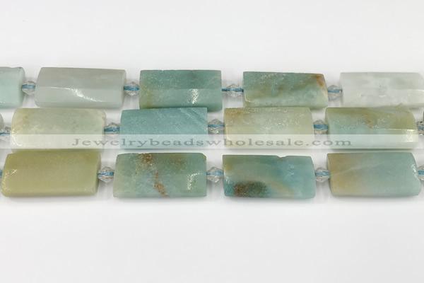 CTB851 13*25mm - 15*28mm faceted flat tube amazonite beads