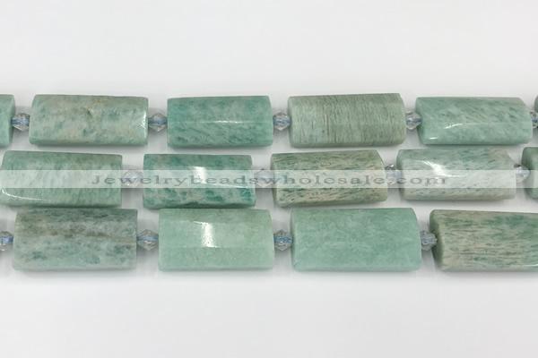 CTB852 13*25mm - 15*28mm faceted flat tube amazonite beads