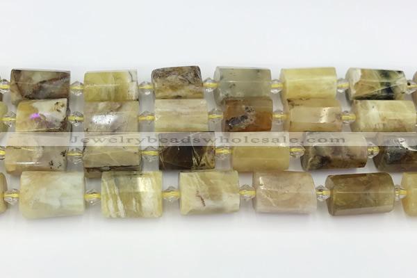 CTB871 13*25mm - 14*19mm faceted tube yellow opal beads