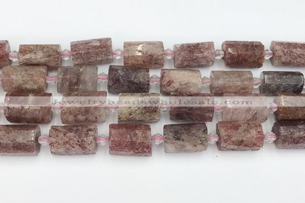 CTB879 13*25mm - 14*19mm faceted tube strawberry quartz beads