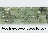 CTB881 13*25mm - 14*19mm faceted tube green rutilated quartz beads