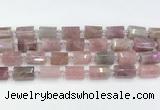 CTB885 13*25mm - 14*19mm faceted tube Madagascar rose quartz beads