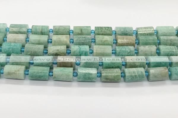 CTB898 15.5 inches 10*14mm faceted tube amazonite gemstone beads