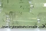 CTB908 15 inches 10*16mm faceted tube green rutilated quartz beads