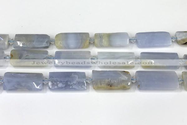 CTB920 13*25mm - 15*28mm faceted flat tube blue chalcedony beads