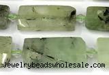 CTB926 13*25mm - 15*28mm faceted flat tube green rutilated quartz beads