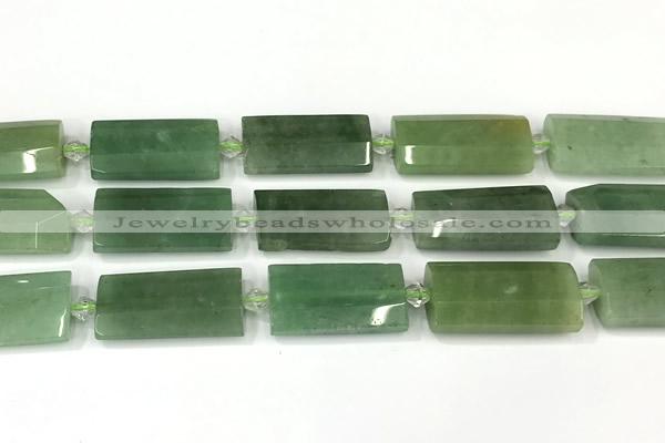 CTB928 13*25mm - 15*28mm faceted flat tube green aventurine jade beads