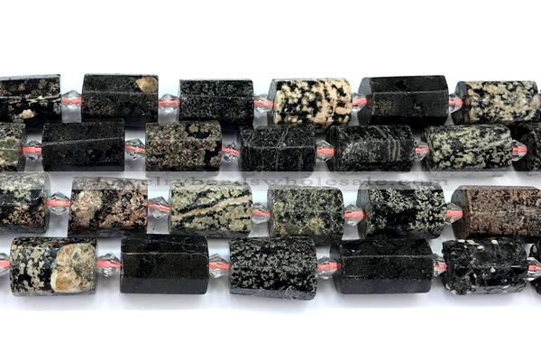 CTB954 15 inches 13*25mm - 14*19mm faceted tube snowflake obsidian beads