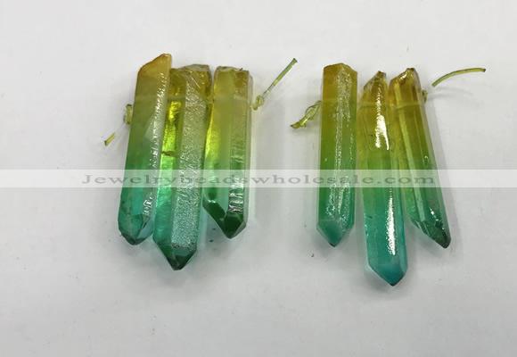 CTD1227 Top drilled 7*30mm - 9*45mm sticks plated quartz beads