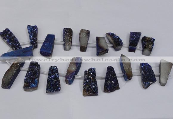 CTD1613 Top drilled 13*25mm - 15*45mm freeform plated druzy quartz beads