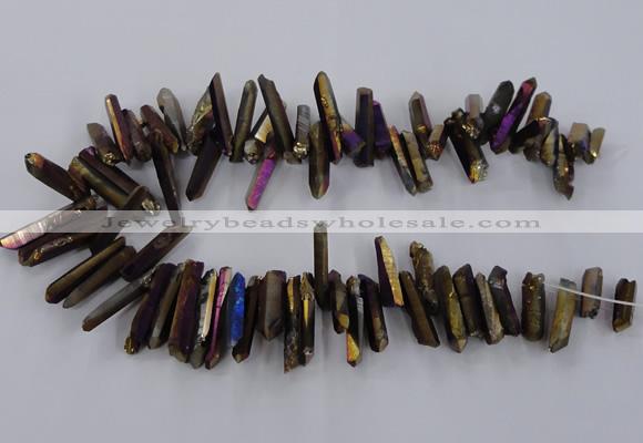 CTD1627 Top drilled 4*15mm - 6*35mm sticks plated quartz beads