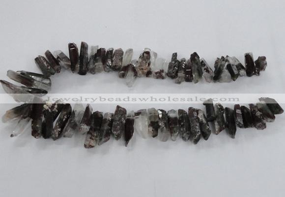 CTD1658 Top drilled 6*15mm - 8*35mm sticks green phantom quartz beads