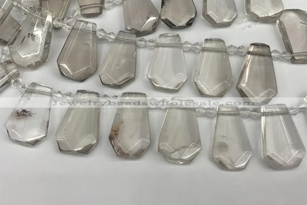 CTD2274 Top drilled 16*28mm - 20*30mm faceted freeform smoky quartz beads