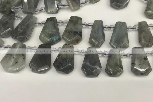 CTD2275 Top drilled 16*28mm - 20*30mm faceted freeform labradorite beads