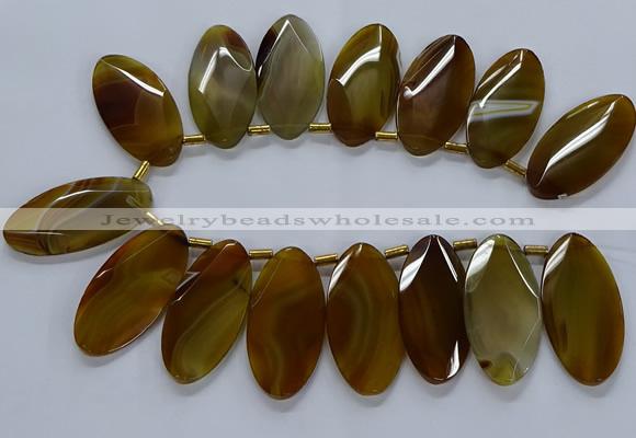 CTD2530 Top drilled 28*57mm faceted oval agate gemstone beads