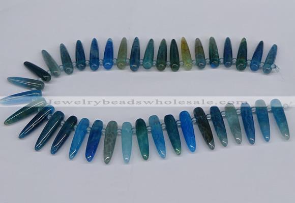 CTD2727 Top drilled 8*35mm bullet agate gemstone beads wholesale