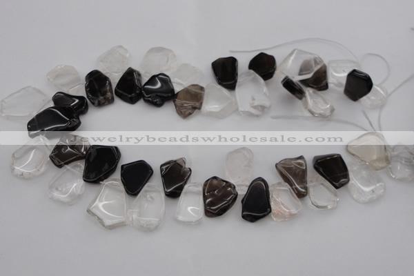 CTD322 15*20mm - 20*25mm freeform white crystal & smoky quartz beads