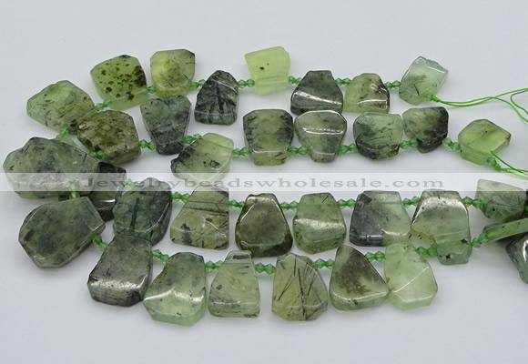 CTD337 Top drilled 15*20mm - 25*30mm freeform green rutilated quartz beads