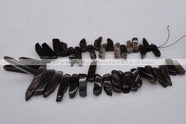 CTD350 Top drilled 10*28mm - 10*50mm wand smoky quartz beads