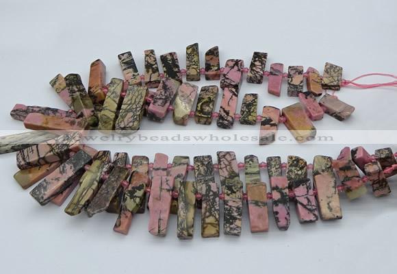 CTD3503 Top drilled 10*25mm - 10*45mm sticks rhodonite beads