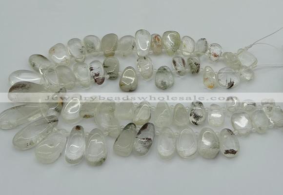 CTD3540 Top drilled 10*22mm - 15*45mm freeform green phantom quartz beads