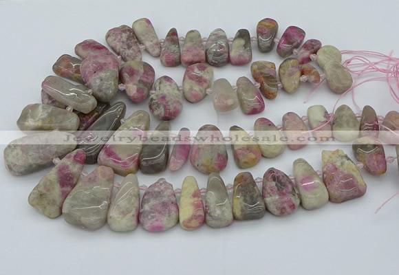 CTD3566 Top drilled 10*20mm - 20*45mm freeform pink tourmaline beads