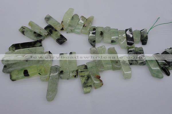 CTD357 Top drilled 10*25mm - 10*50mm wand green rutilated quartz beads