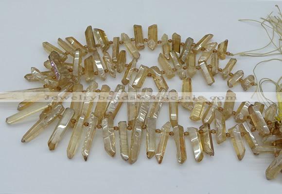 CTD3576 Top drilled 6*20mm - 8*45mm sticks plated white crystal beads