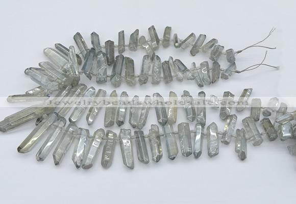 CTD3577 Top drilled 6*20mm - 8*45mm sticks plated white crystal beads