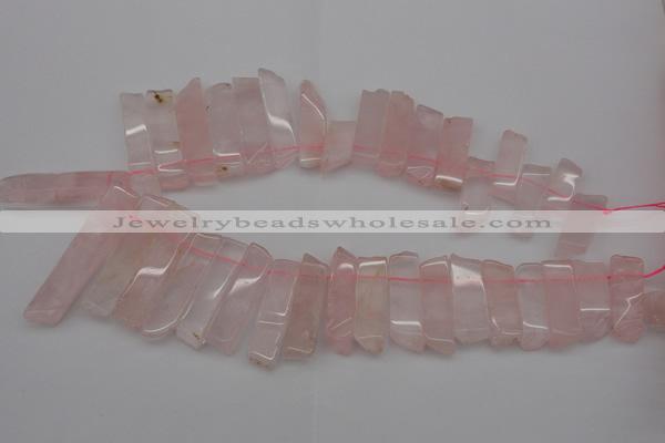 CTD361 Top drilled 10*28mm - 10*50mm wand rose quartz beads