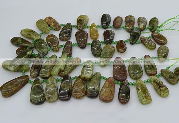 CTD3635 Top drilled 10*20mm - 15*45mm freeform green garnet beads