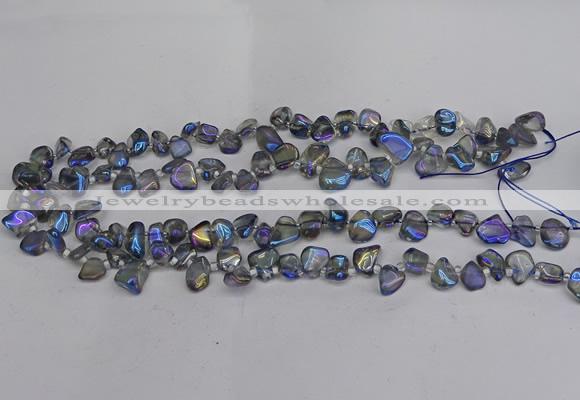 CTD3673 Top drilled 5*8mm - 10*14mm freeform plated white crystal beads