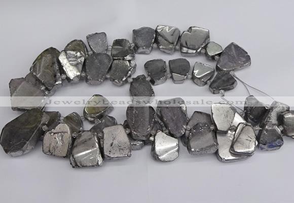 CTD3683 Top drilled 15*20mm - 25*30mm freeform plated white crystal beads