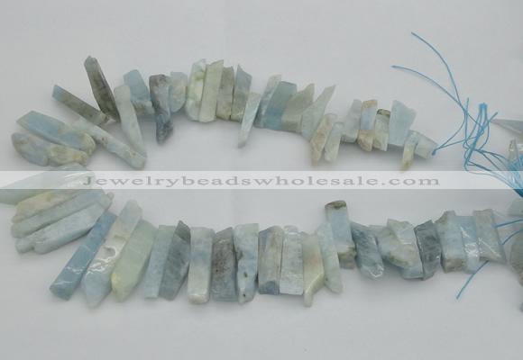 CTD394 Top drilled 8*18mm - 10*50mm wand aquamarine beads