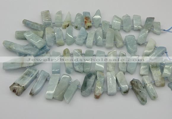 CTD444 Top drilled 8*20mm - 10*40mm sticks aquamarine beads