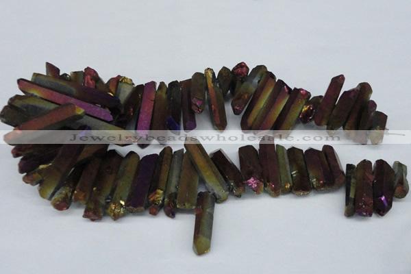 CTD552 Top drilled 8*25mm - 8*40mm wand plated quartz beads