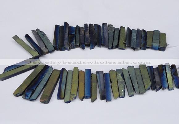 CTD842 Top drilled 6*25mm - 8*55mm sticks plated agate beads