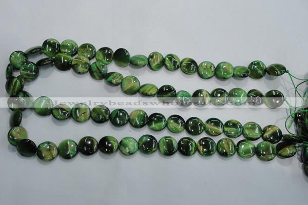 CTE1062 15.5 inches 12mm flat round dyed green tiger eye beads