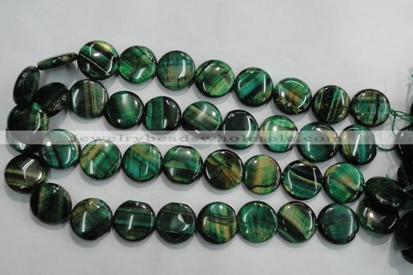 CTE1066 15.5 inches 18mm flat round dyed green tiger eye beads