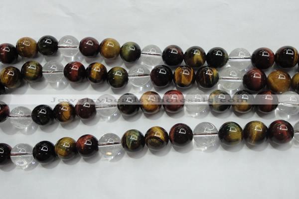 CTE1128 15 inches 12mm round mixed tiger eye & white crystal beads