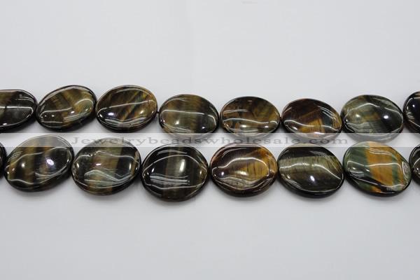 CTE1353 15.5 inches 35mm flat round yellow & blue tiger eye beads