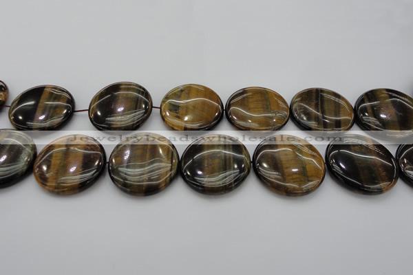 CTE1354 15.5 inches 40mm flat round yellow & blue tiger eye beads