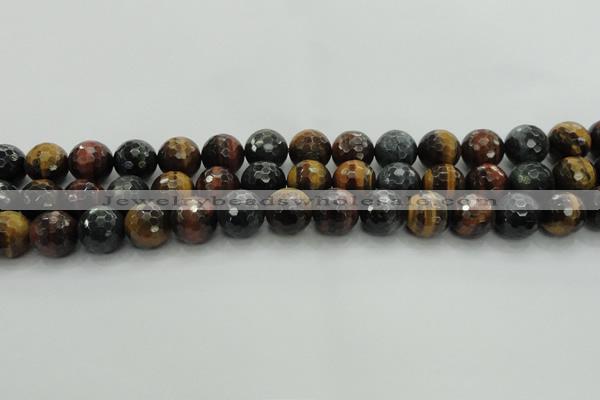 CTE1475 15.5 inches 14mm faceted round mixed tiger eye beads