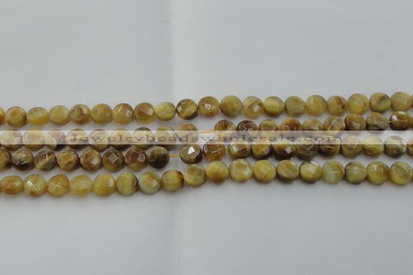 CTE1535 15.5 inches 8mm faceted coin golden tiger eye beads