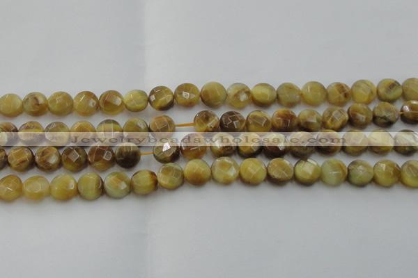 CTE1536 15.5 inches 10mm faceted coin golden tiger eye beads