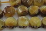 CTE1537 15.5 inches 12mm faceted coin golden tiger eye beads