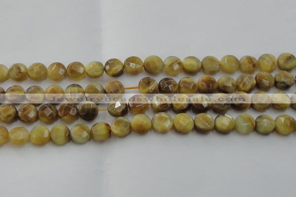 CTE1537 15.5 inches 12mm faceted coin golden tiger eye beads