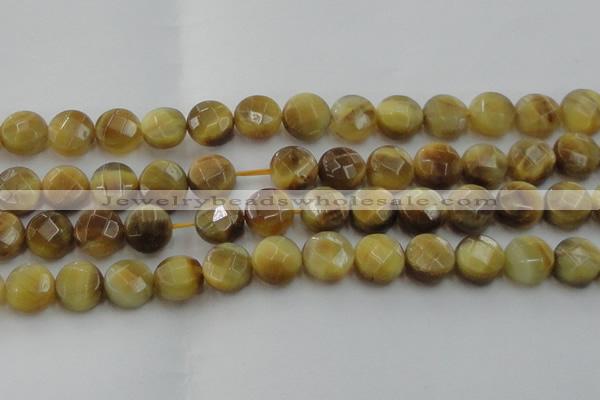 CTE1539 15.5 inches 16mm faceted coin golden tiger eye beads