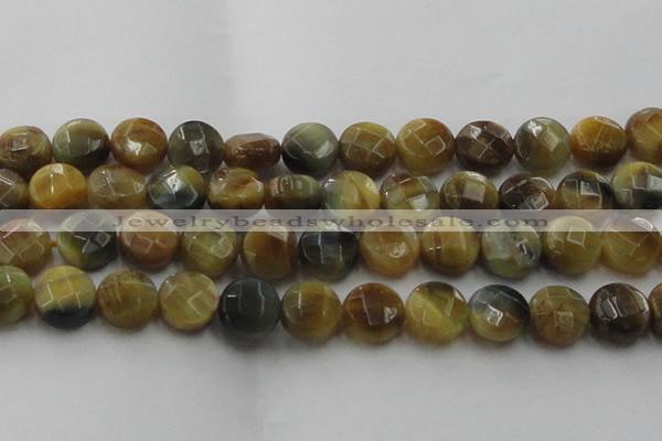 CTE1577 15.5 inches 18mm faceted coin golden & blue tiger eye beads