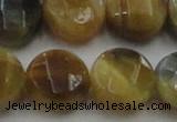 CTE1578 15.5 inches 20mm faceted coin golden & blue tiger eye beads